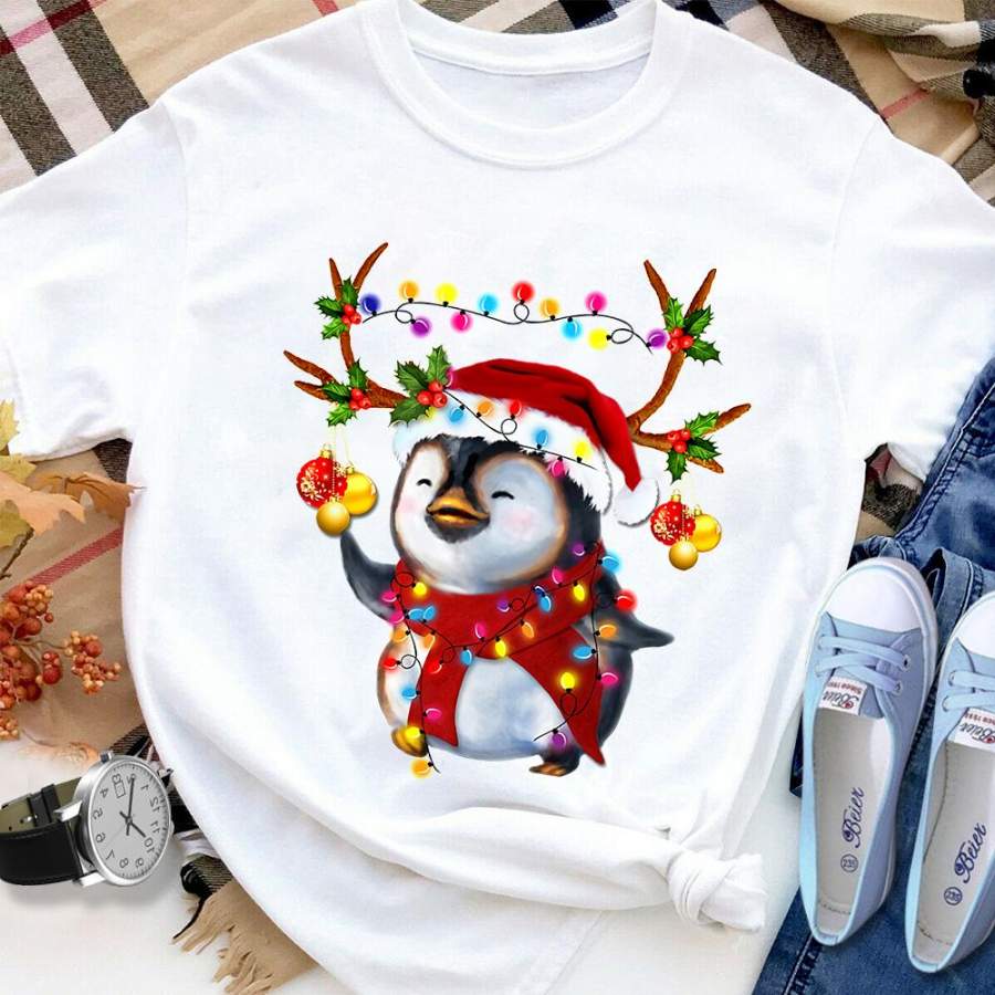 Penguin gorgeous reindeer merrychristmas xmas led great gift for christmas white cotton t shirt for men and women S-6XL