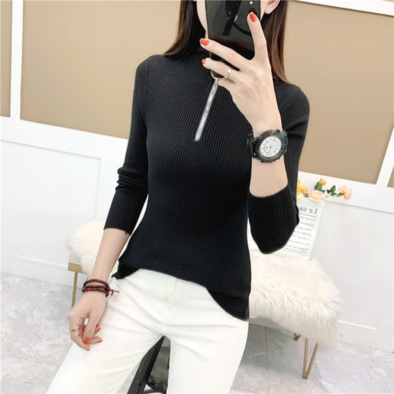 2021 New Fashion Knitted Pullover Bottoming Shirt Winter Clothes Women Half Turtleneck Sweater Women Zipper Knitwear Femme 11034 alx