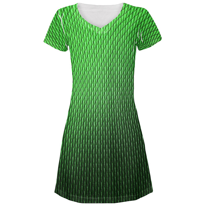 Halloween Green Earth Dragon Scales Costume All Over Juniors Beach Cover-Up Dress
