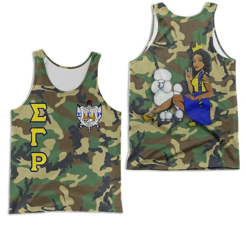 Sorority Tank Top – Militaty Sigma Gamma Rho Woman Poodlel Racerback Tank