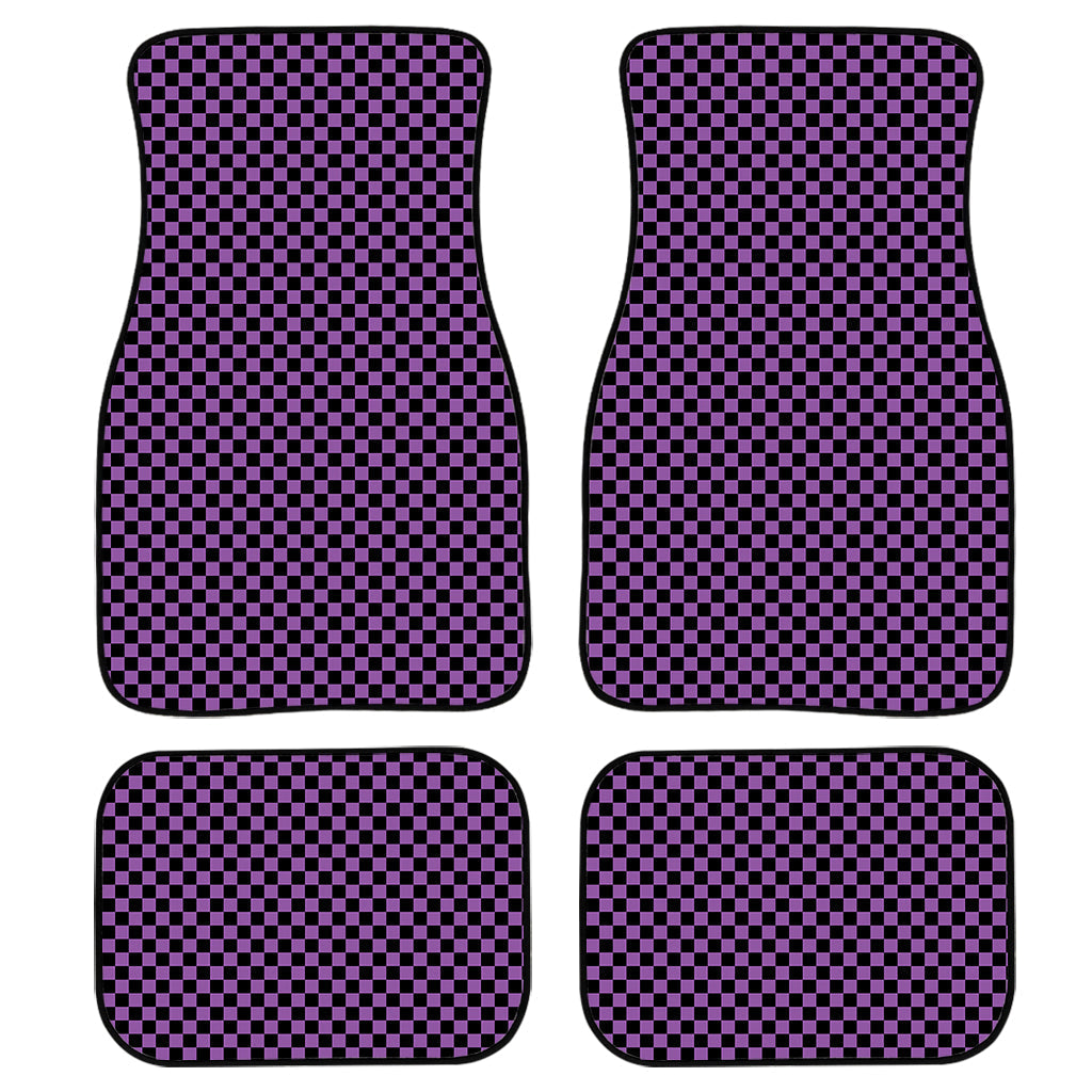 Purple And Black Checkered Pattern Print Front And Back Car Floor Mats, Front Car Mat