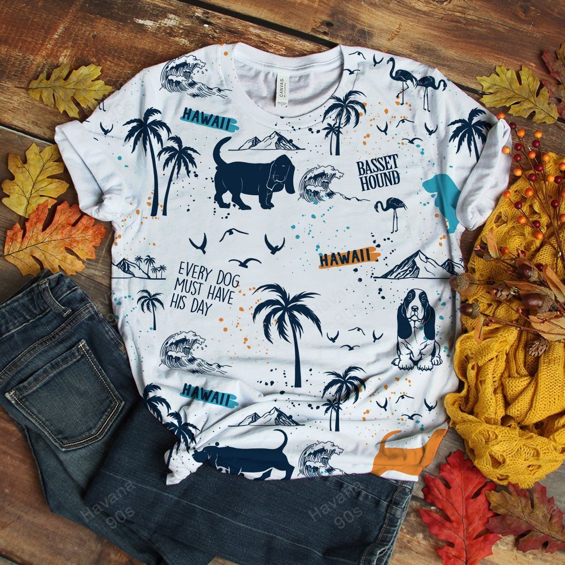 Basset Hound T-shirt Hawaii Colorful Dogs