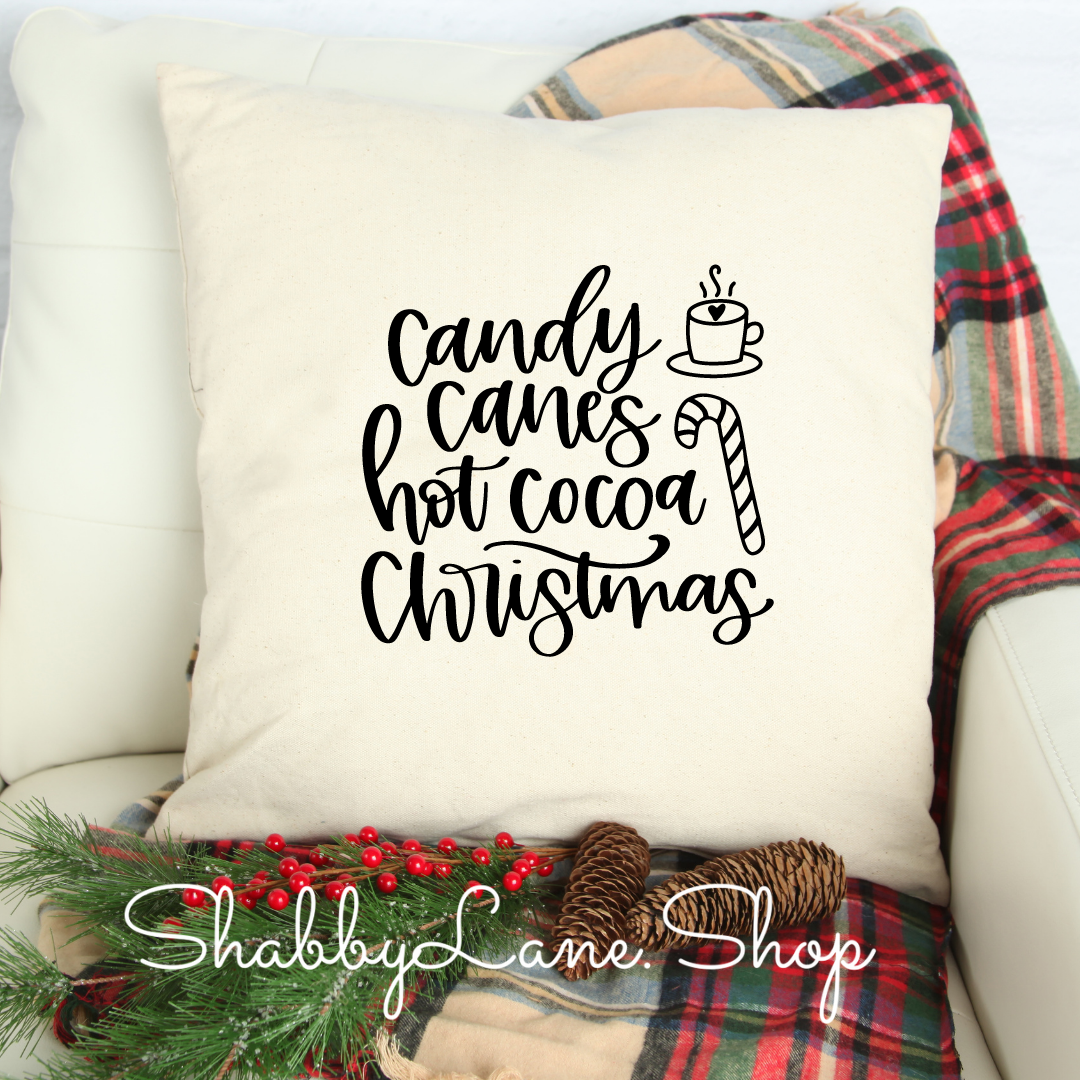 Candy canes, hot cocoa- white pillow