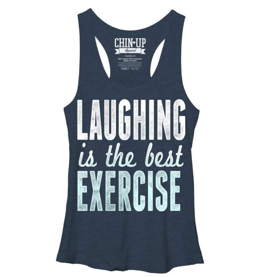 CHIN UP Women’s Laughter  Racerback Tank Navy Heather S