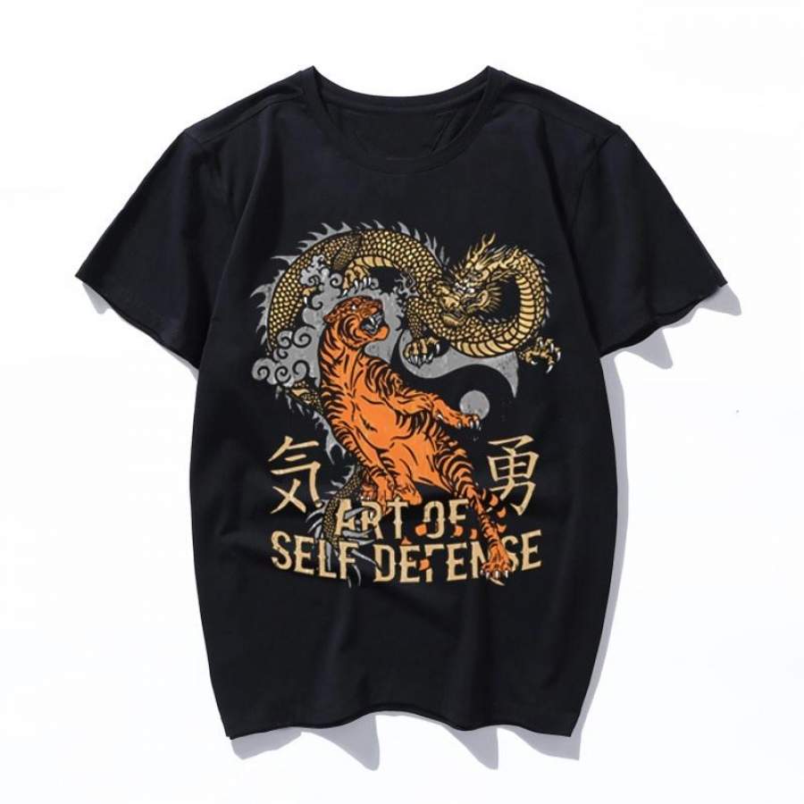 self defense tiger martial arts taekwondo jiu jitsu bjj Men Summer Short Sleeve Printed Vintage Slim Cotton T-shirt Women New Casual