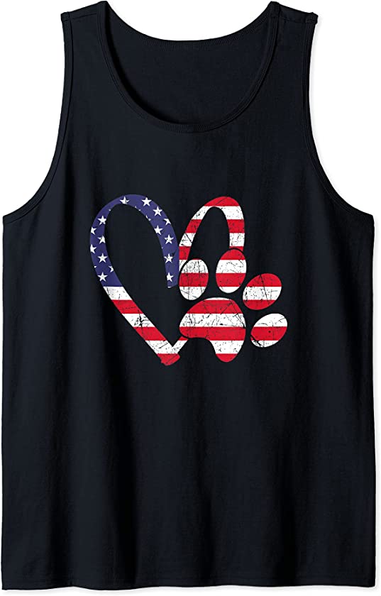 American Flag USA Love Dog Paw Print Animal Paw Dog Lover Tank Top