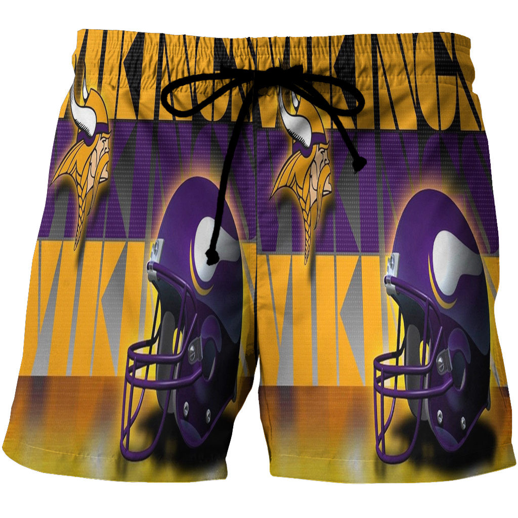 Minnesota Vikings Emblem Helmet 3D All Over Print Summer Beach Hawaiian Short