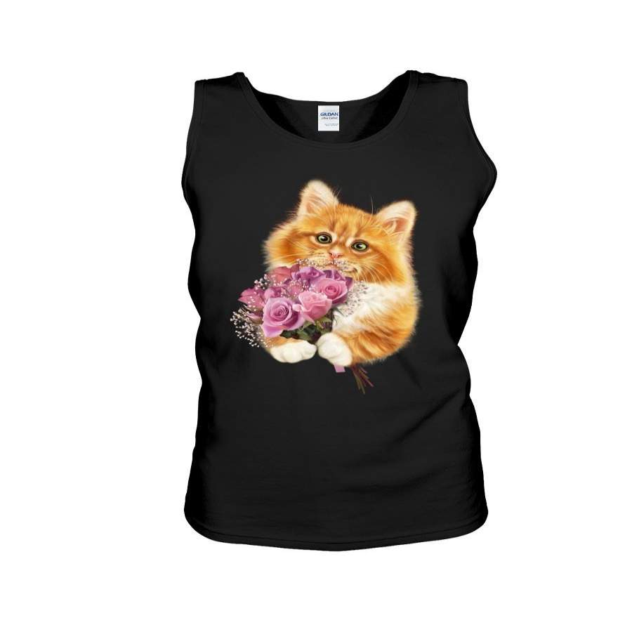 Cute Kitten With Roses T-Shirt Unisex Tank Top