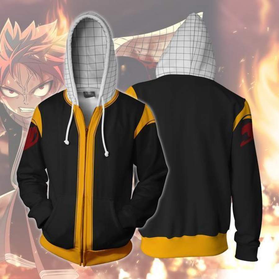 Adult Fairy Tail Hoodies  Fairy Tail Natsu Zip Up Hoodie Long Sleeve Pullover Hoodie