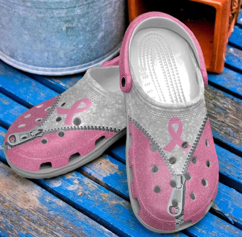 Breast Cancer Zip Line Crocband Clog Shoes