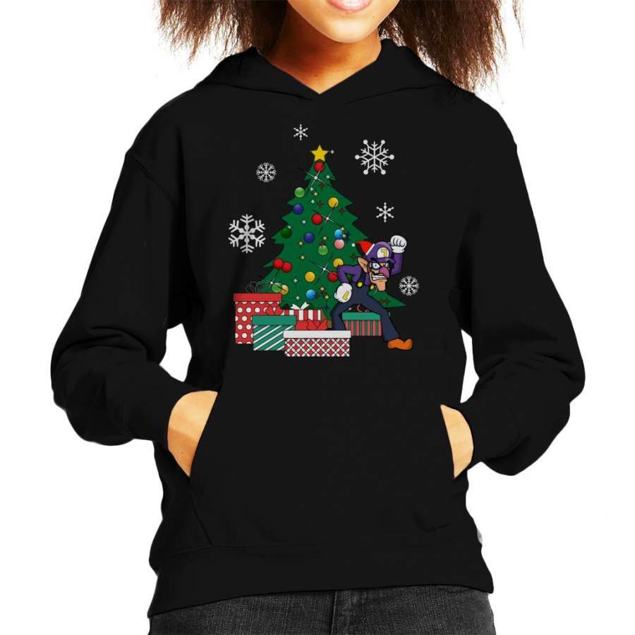 Waluigi Around The Christmas Tree Mario Kid’s Hooded Sweatshirt