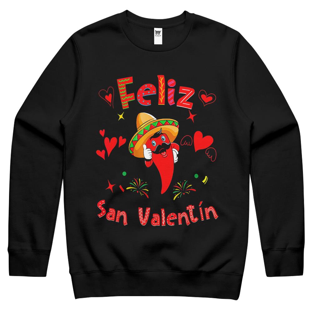 Feliz San Valentín Mexican Fiesta Hot Pepper Valentines Day Crewneck Sweatshirt