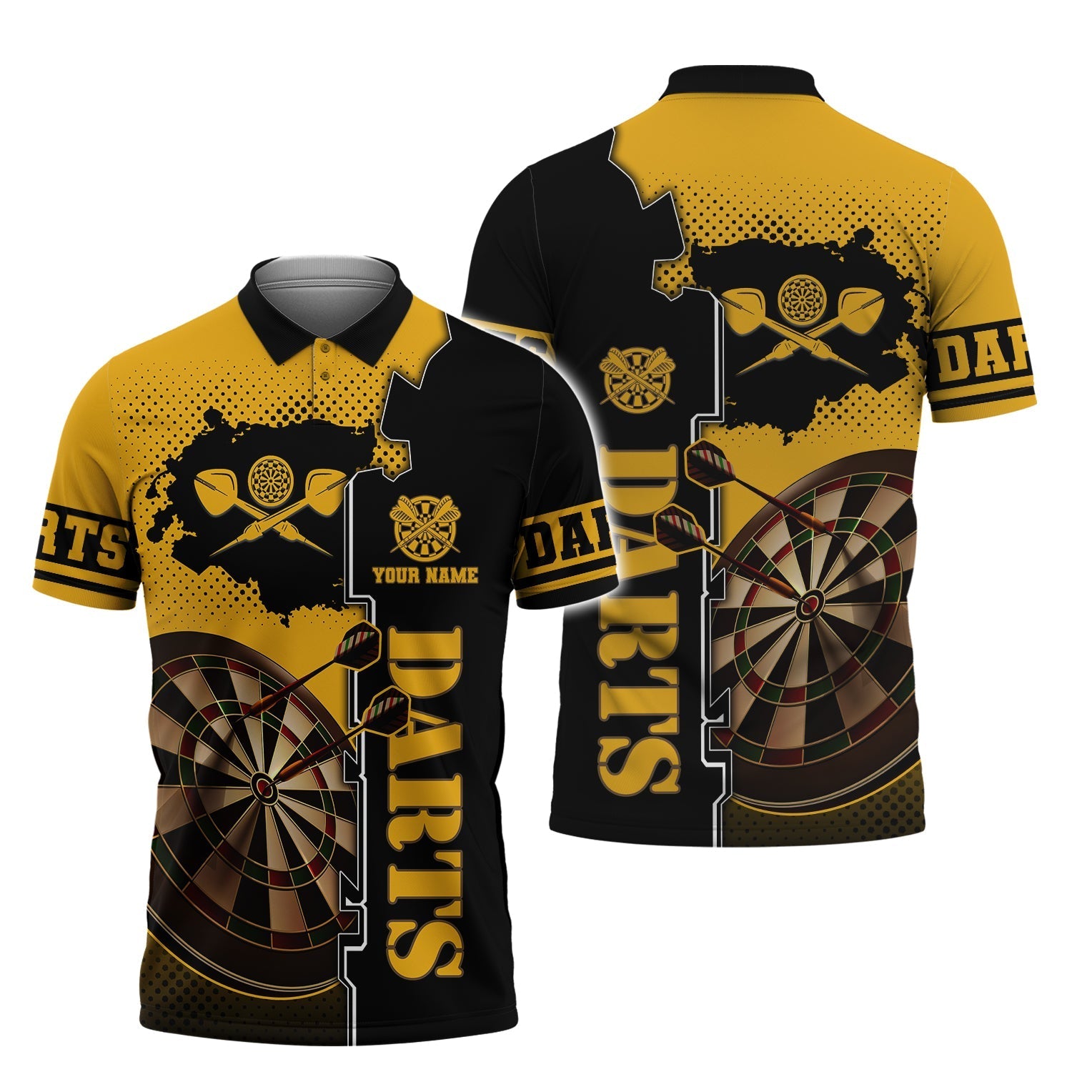 Personalized Dart In My Heart Polo Shirt, 3D All Over Print Black And Yellow Shirt