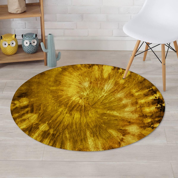 Gold Tie Dye Round Rug