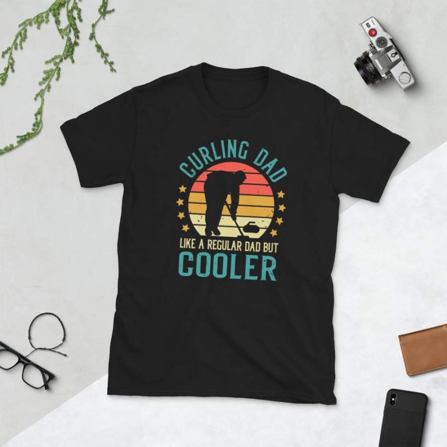 Curling Dad Like A Normal Dad But Cooler T-Shirt Vintage Curler Shirt Father’s Day Gift Curling Brom and Stone Graphic S-3XL Unisex Tee