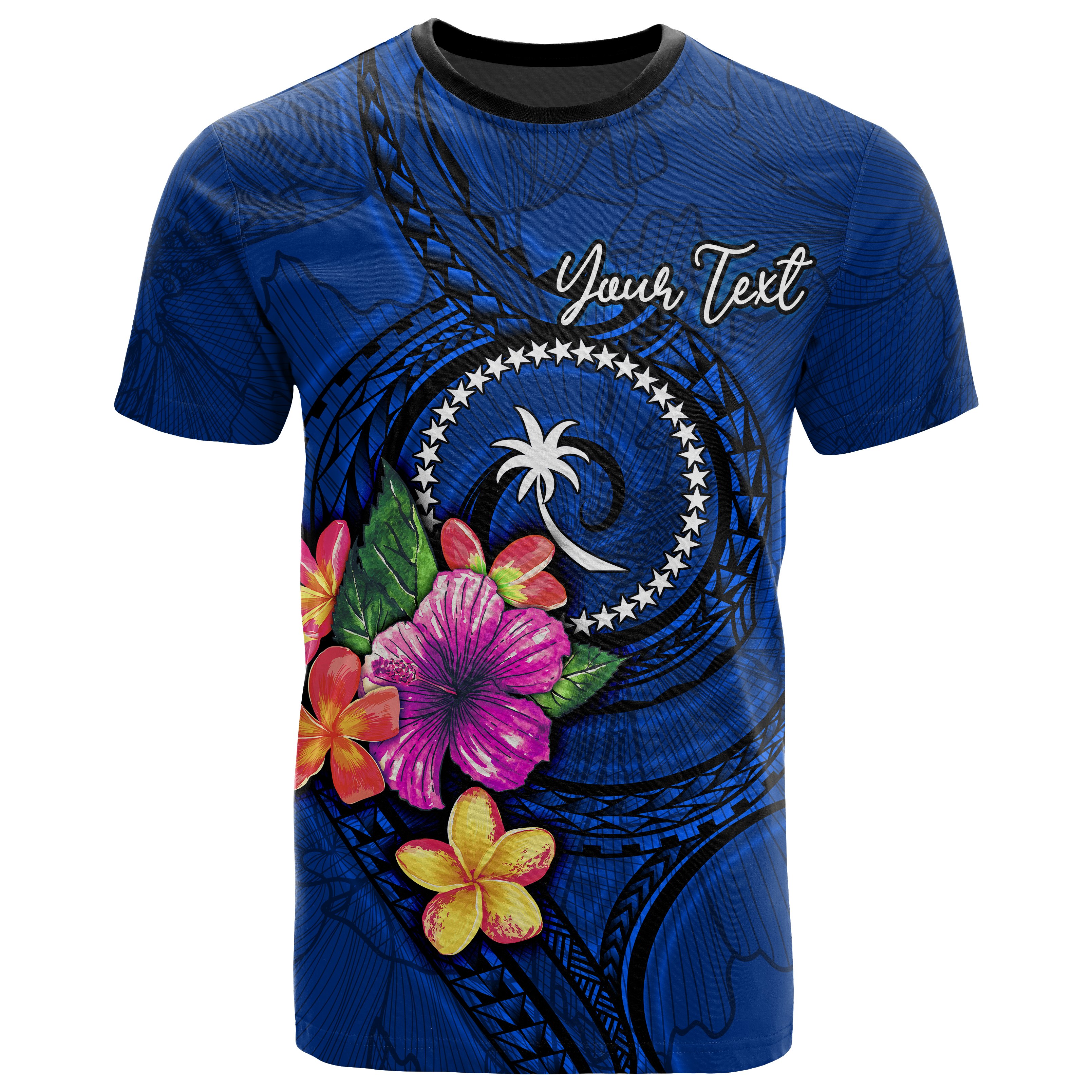 Chuuk Micronesia Custom Personalised T-Shirt – Floral With Seal Blue – BN12