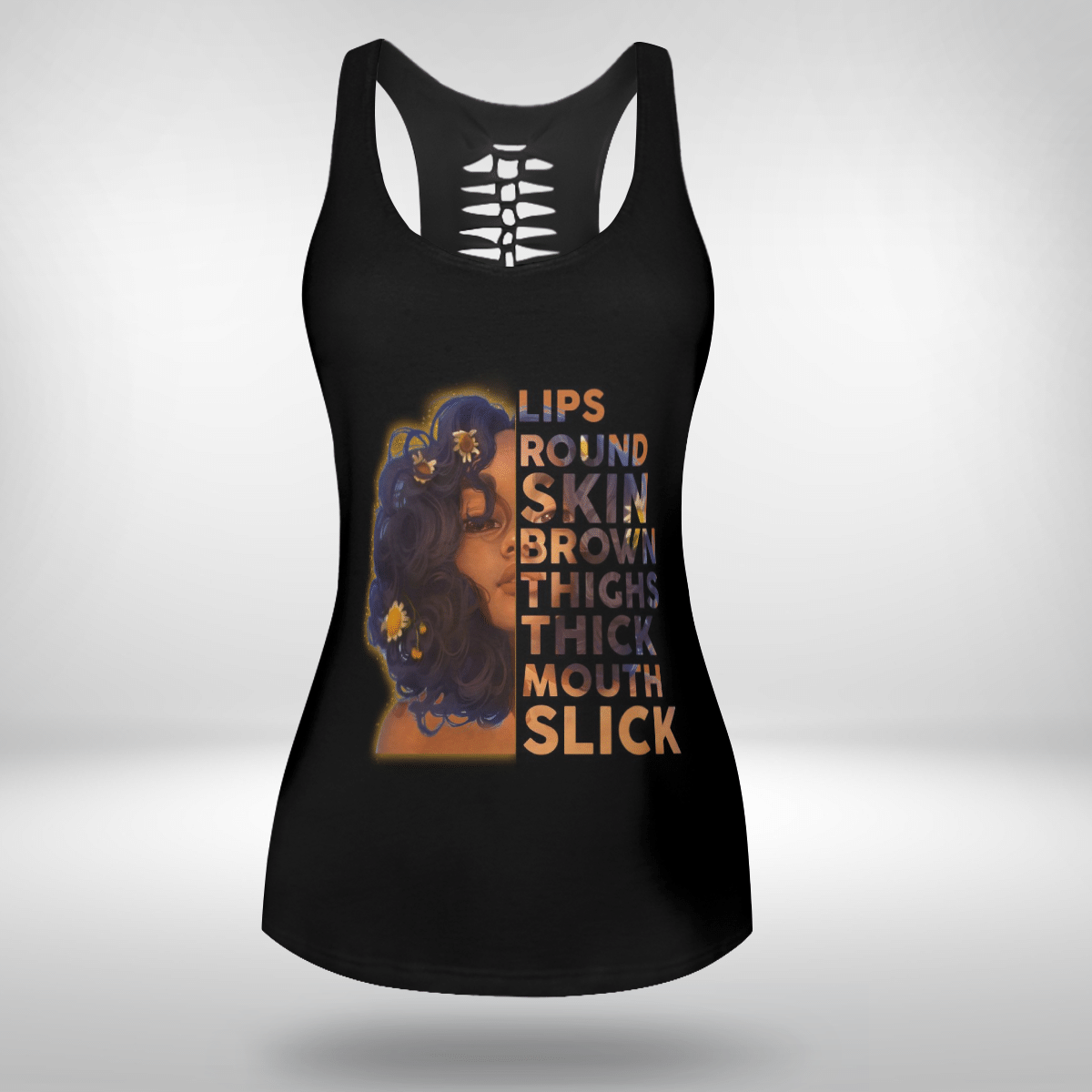 Hollow Tank Top For Girl Black Girl Lips Round Skin Brown All Over Print 3D Legging Set