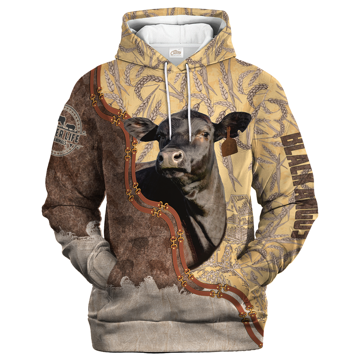 Black Angus Lovers In Barley Pattern Hoodie