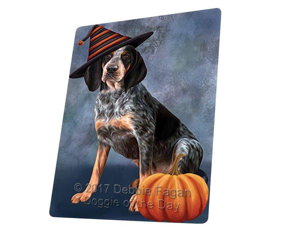 Happy Halloween Coonhound Bluetick Dog Wearing Witch Hat With Pumpkin Art Portrait Print Woven Throw Sherpa Plush Fleece Blanket