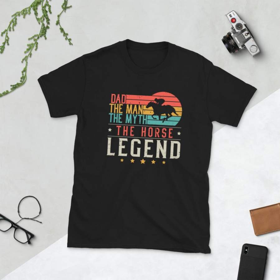 Dad The Man The Myth The Legend Horse Racing T-shirt Men’s Vintage Jockey Horseback Riding Dad Graphic Shirt Horse Rider S-3XL Unisex Tee