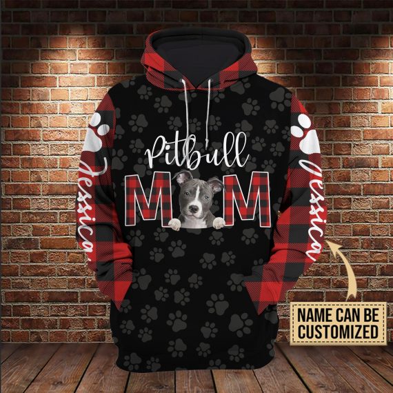 Personalized Pitbull Mom All Over Printed For Dog Lovers Us Unisex Size Hoodie