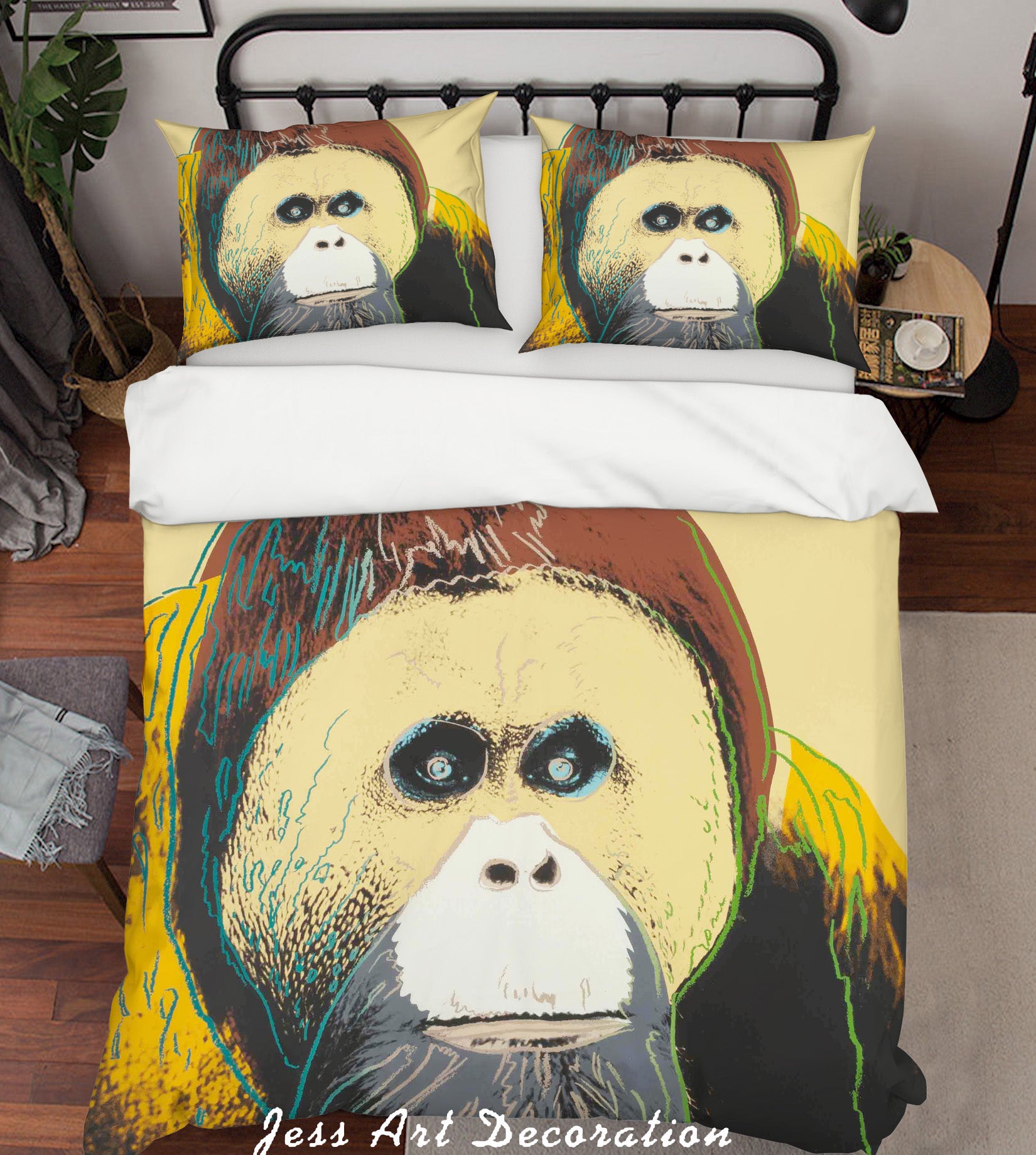 3D Andy Warhol Sketch Animal Gorilla Yellow Quilt Cover Set Bedding Set Duvet Cover Pillowcases  Zy D6