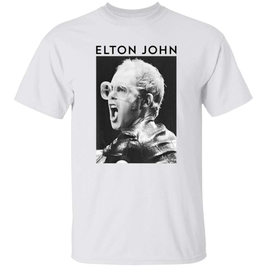 Elton John Official Black  White Photo TShirt