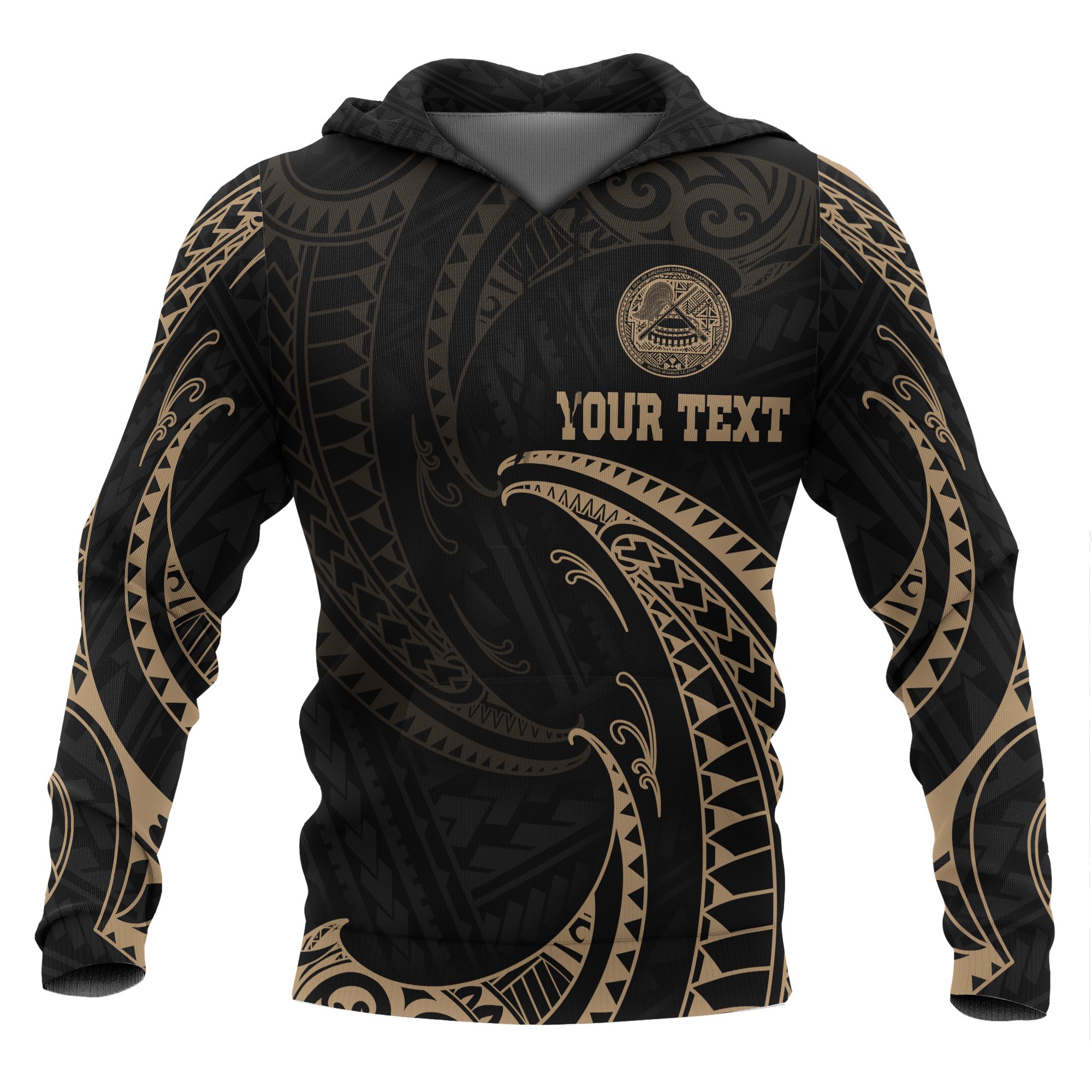 American Samoa Polynesian Custom Personalised Hoodie – Gold Tribal Wave – BN12