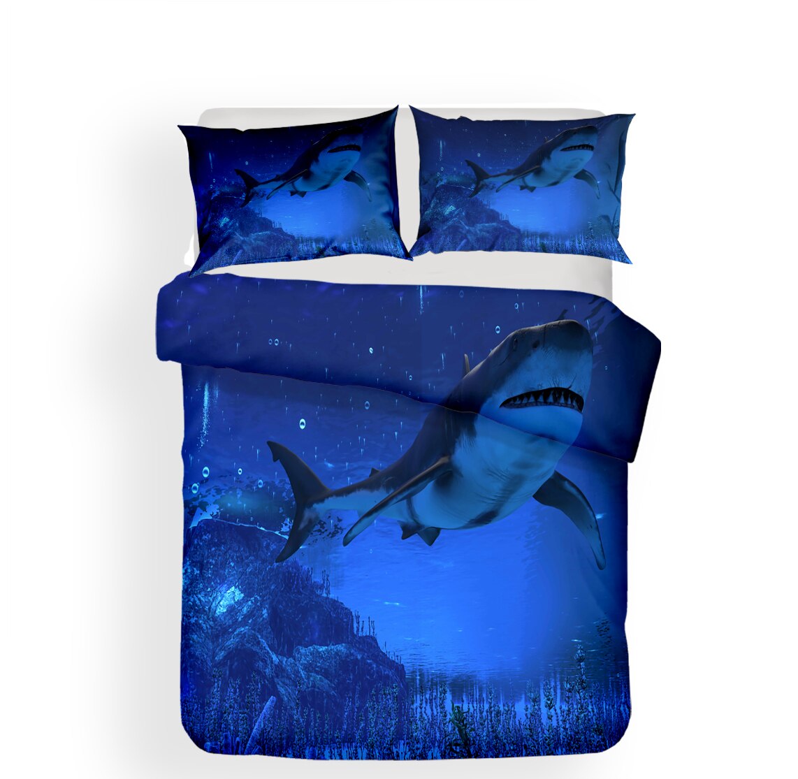 Style Bedding Set 3D Digital Sharks Printing Duvet Cover & Pillowcases Set With Zipper Closure Uk/Au/Us Size