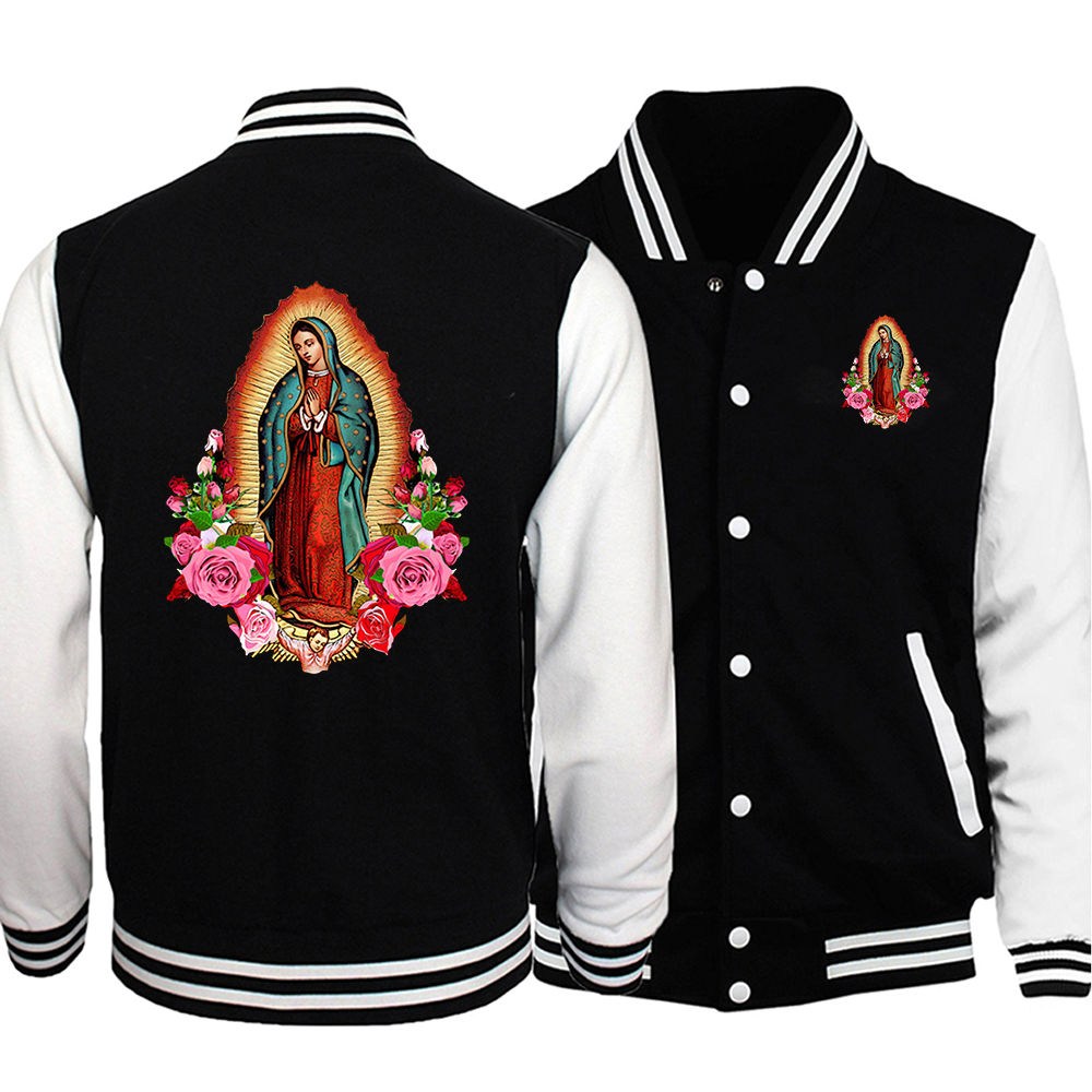 Virgin Mary Of Guadalupe Design Man Baseball Uniform Autumn New Clothing Pattern Fleece Loose Comfortable Men Black Jackets alx