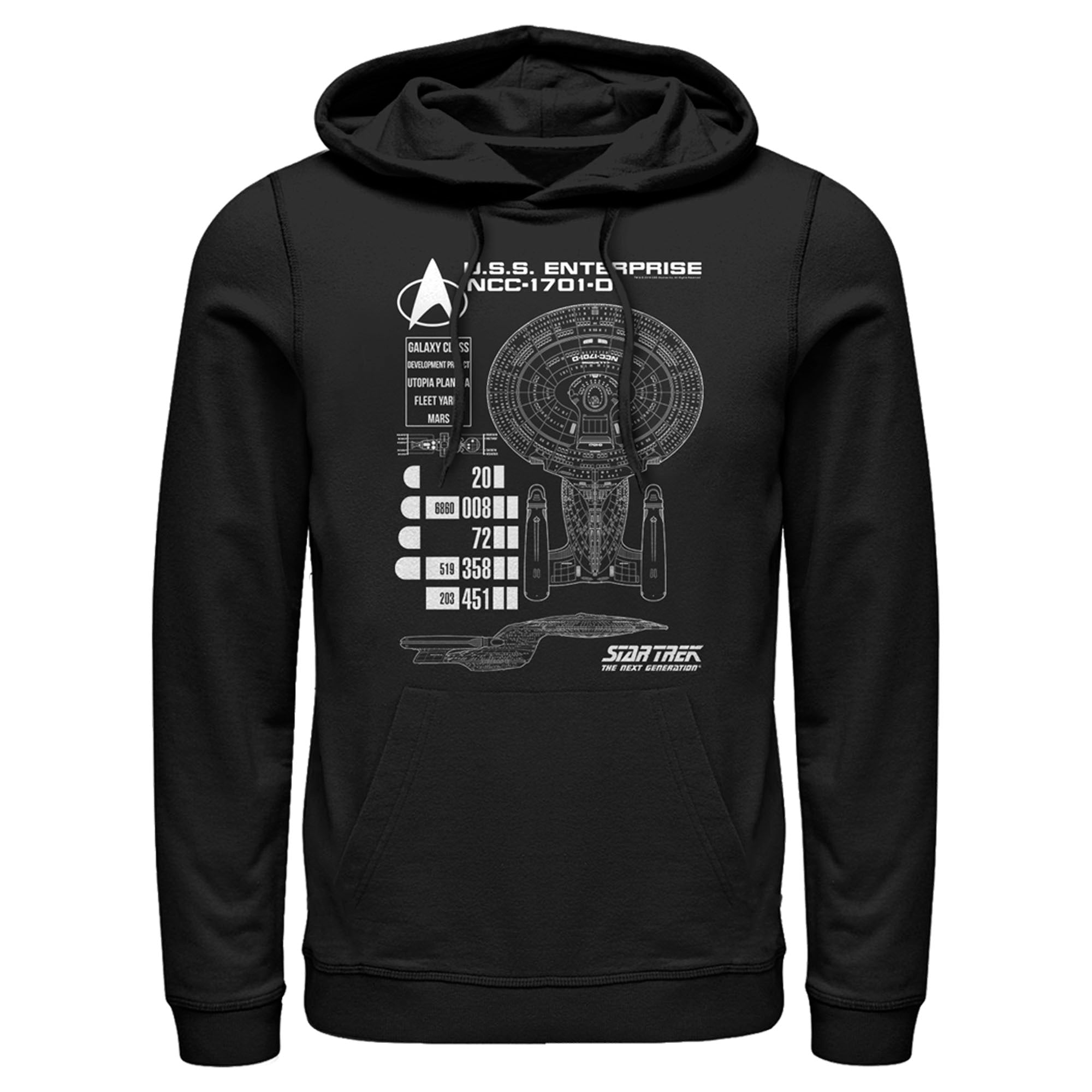 Men’S Star Trek: The Next Generation Enterprise Galaxy Class Ncc-1701-D Schematics Pull Over Hoodie