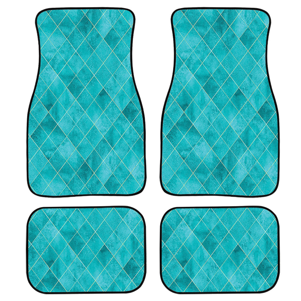 Turquoise Argyle Pattern Print Front And Back Car Floor Mats, Front Car Mat