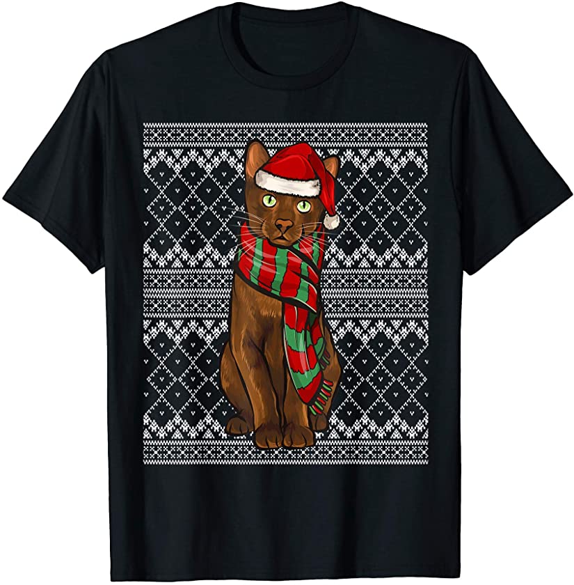 Xmas Havana Brown Cat Santa Claus Hat Ugly Christmas T-Shirt