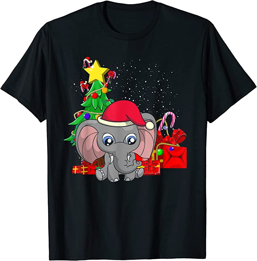 Merry Christmas Africa Safari Zoo Animal Cute Baby Elephant T-Shirt