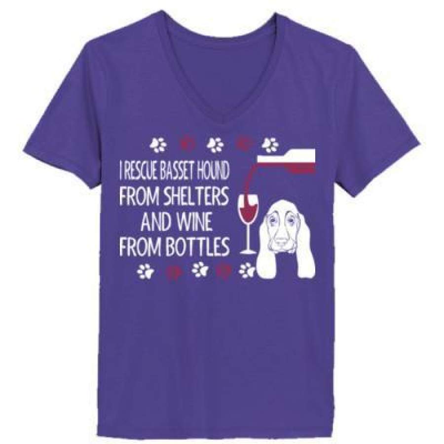 AGR Rescue Basset Hound From Shelters Wine From Bottles – Ladies’ V-Neck T-Shirt