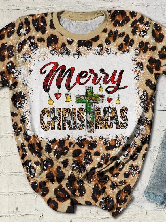 Cross Merry Christmas Leopard 3D Hoodies T-Shirt Long Sleeve Christmas Gifts For Men Women Friends – T26