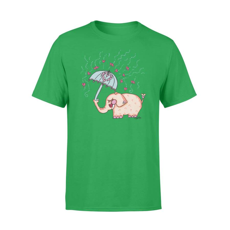 Elephant With Umbrella In Heart Shower T-Shirt