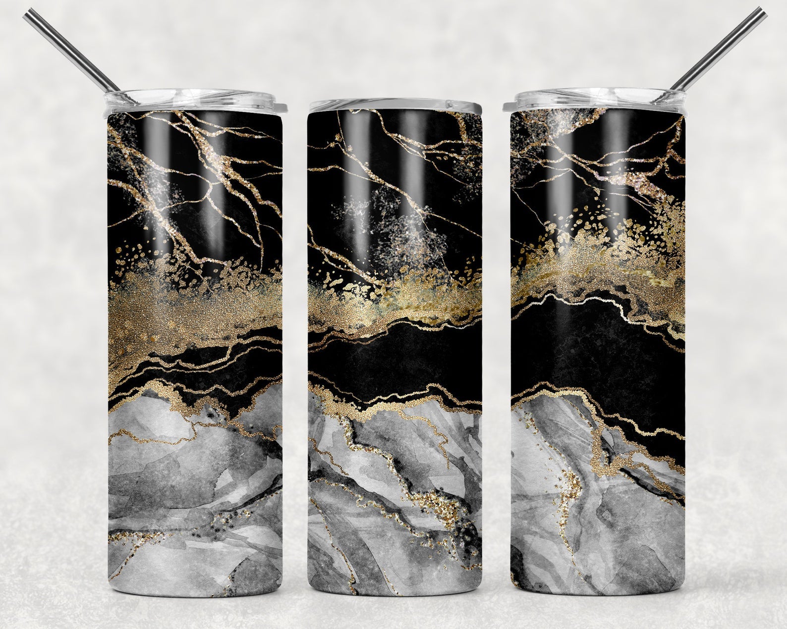 Black Gray And Gold Marble 20Oz Skinny Tumbler