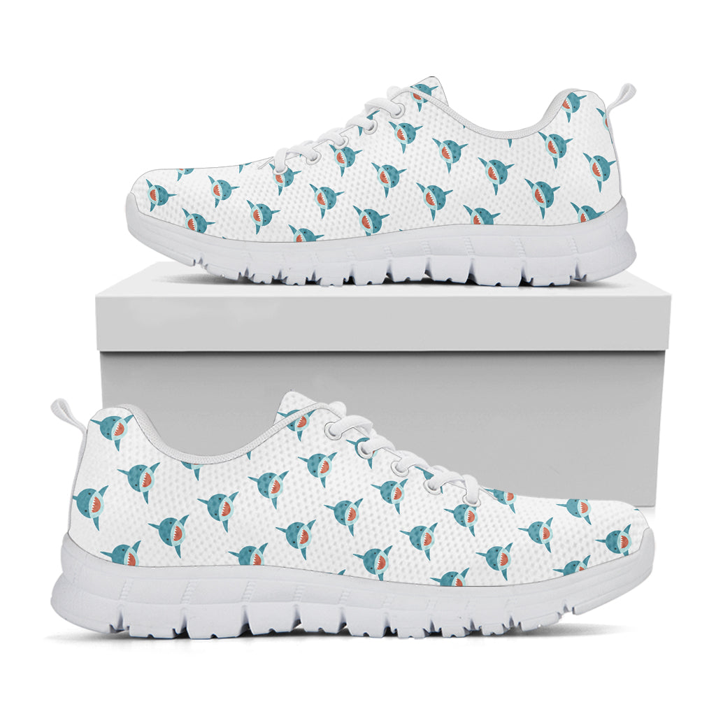 Smiley Shark Pattern Print White Sneakers