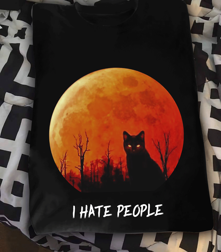 Moon Black Cat I Hate People Standard Men T-shirt