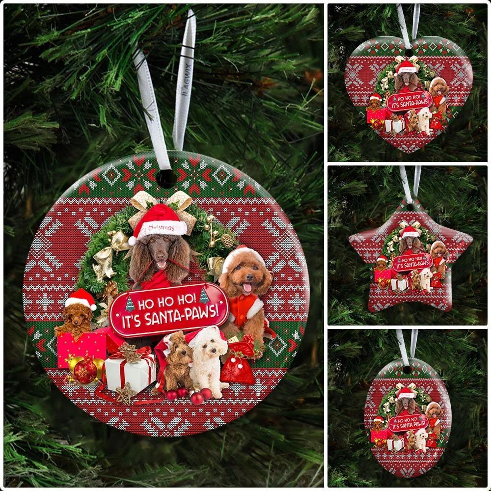 Poodle Ho Ho Ho Its Santa Paws Ceramic Ornament Christmas Home Decor