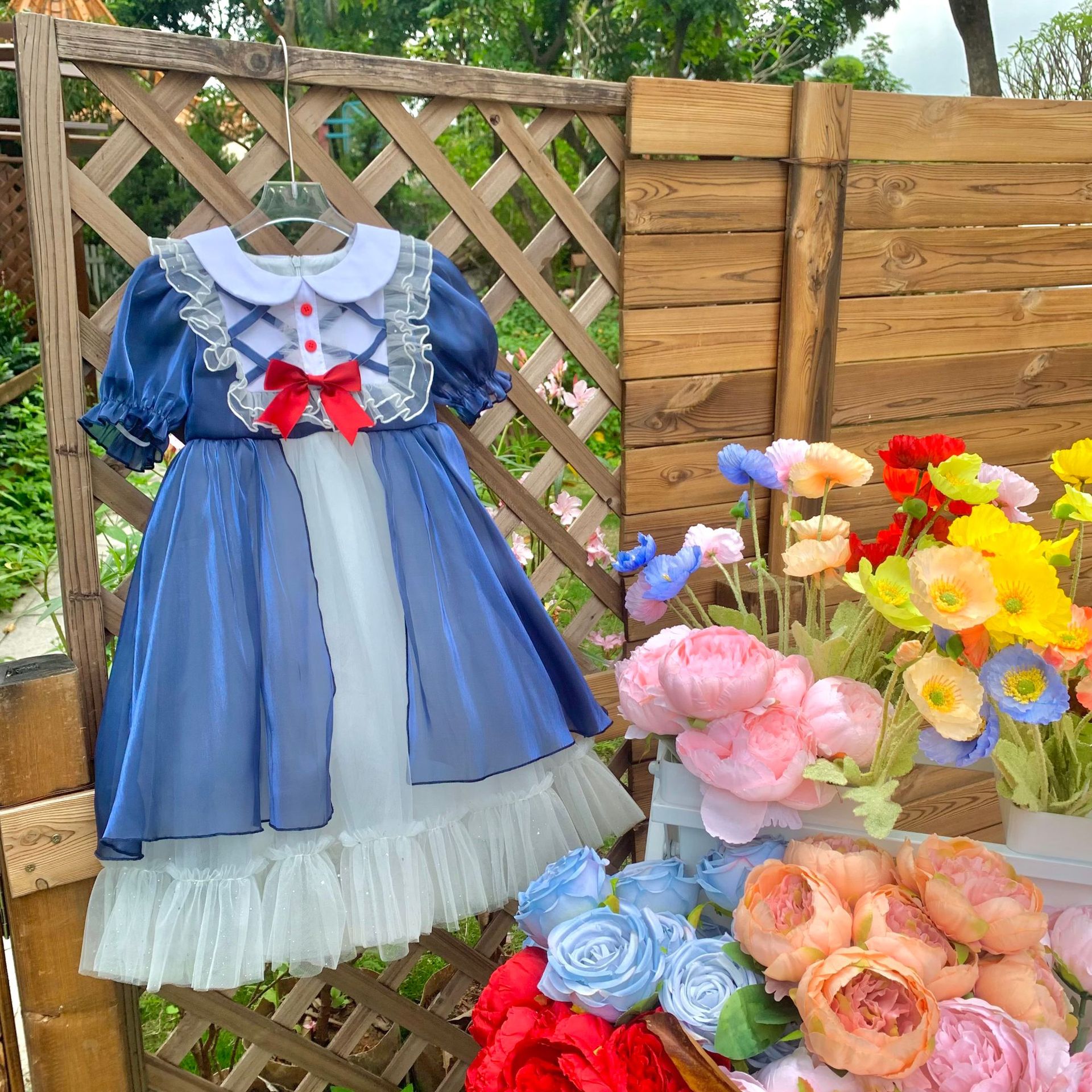 Snow White cCostume Summer Princess Dress For Girls Fancy Gown Vestidos Cosplay Puff Sleeve Kids Dresses Children Party Birthday alx