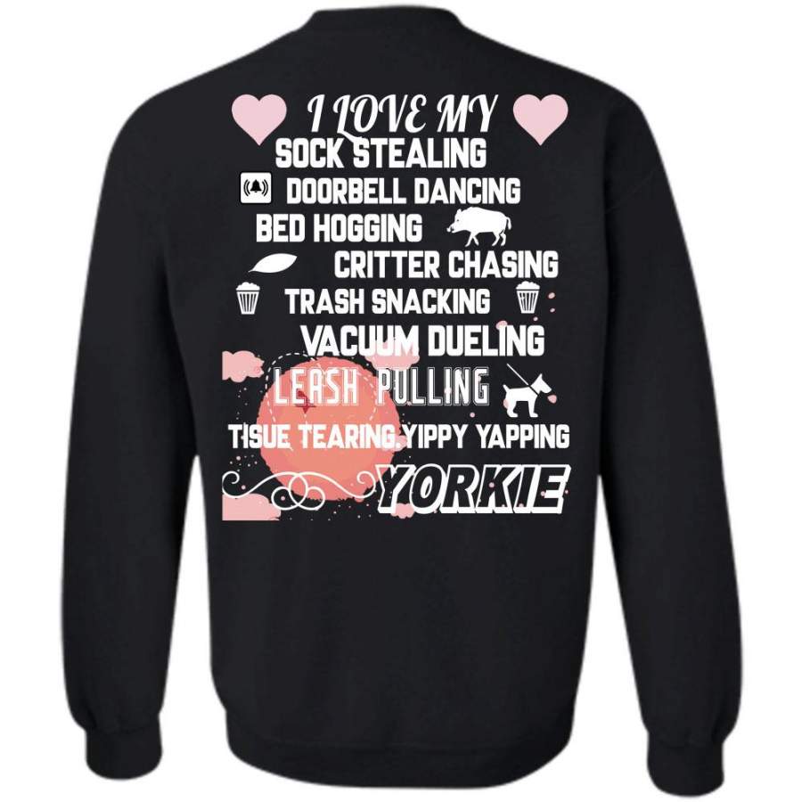 Bed Hogging Critter Chasing T Shirt, I Love Yorkie Sweatshirt