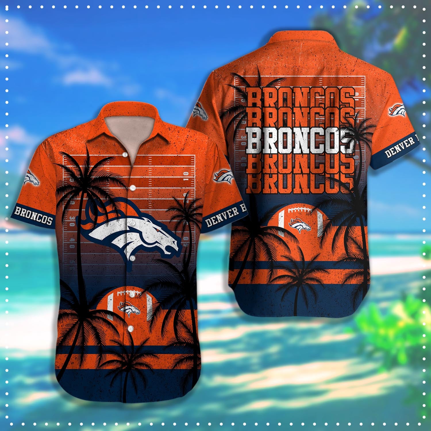 Denver Broncos Hawaiian Shirt Coconut Tree & Ball