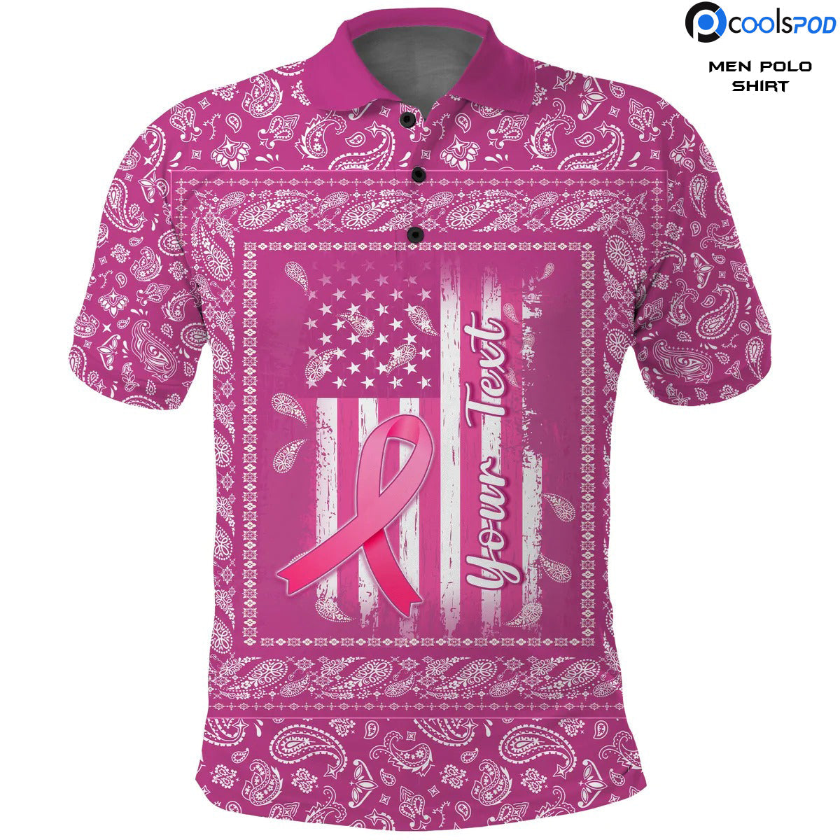 Custom Breast Cancer Men Polo Shirt Pink Paisley Pattern In October We Wear Pink