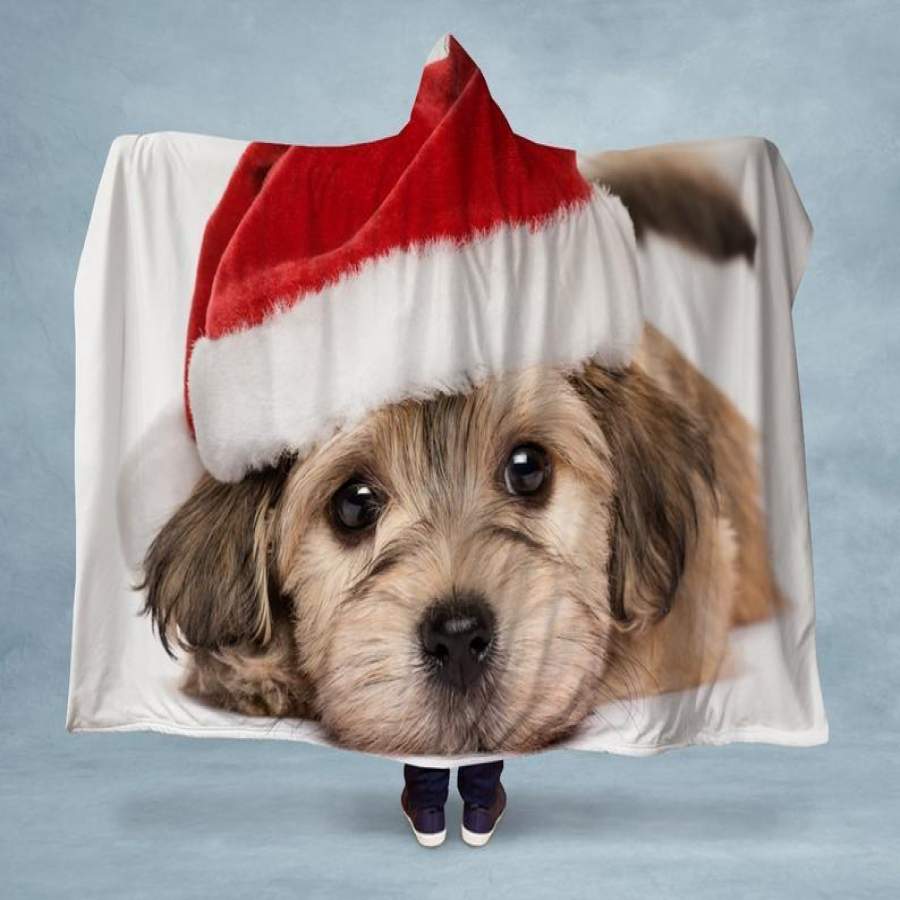 Puppy Santa Hooded Blanket