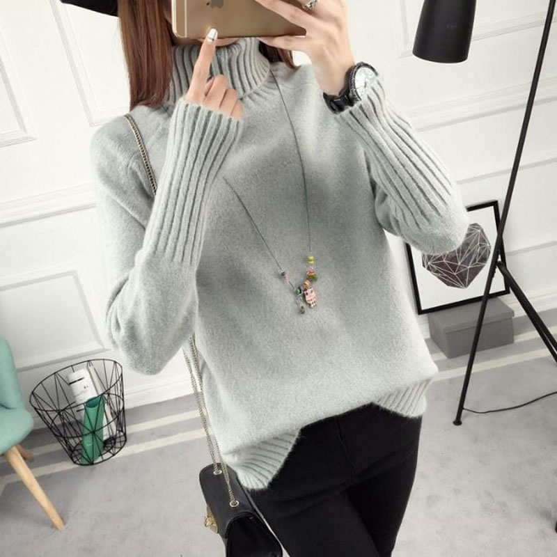 Autumn And Winter Fashion Sweater Thick Turtleneck Pullover Women Loose Solid Color Sweater All-Match Commuter Bottoming Shirt alx