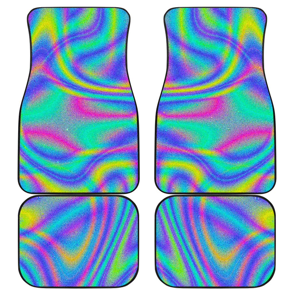 Turquoise Holographic Trippy Print Front And Back Car Floor Mats, Front Car Mat