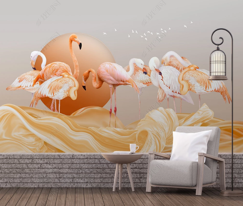 3D Abstract Flamingo Animal Background Wall Mural Wallpaper Lxl