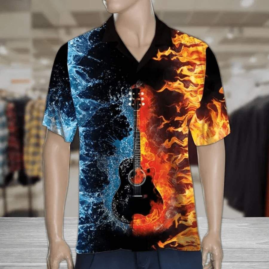 Hawaii Aloha Shirts Amazing Fire And Water Guitar Ha28454